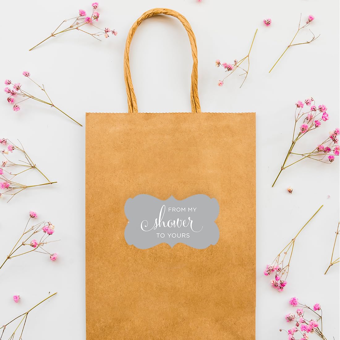 Andaz Press Baby and Bridal Wedding Shower Fancy Frame Label Stickers  from My Shower to Yours  Gray  36-Pack